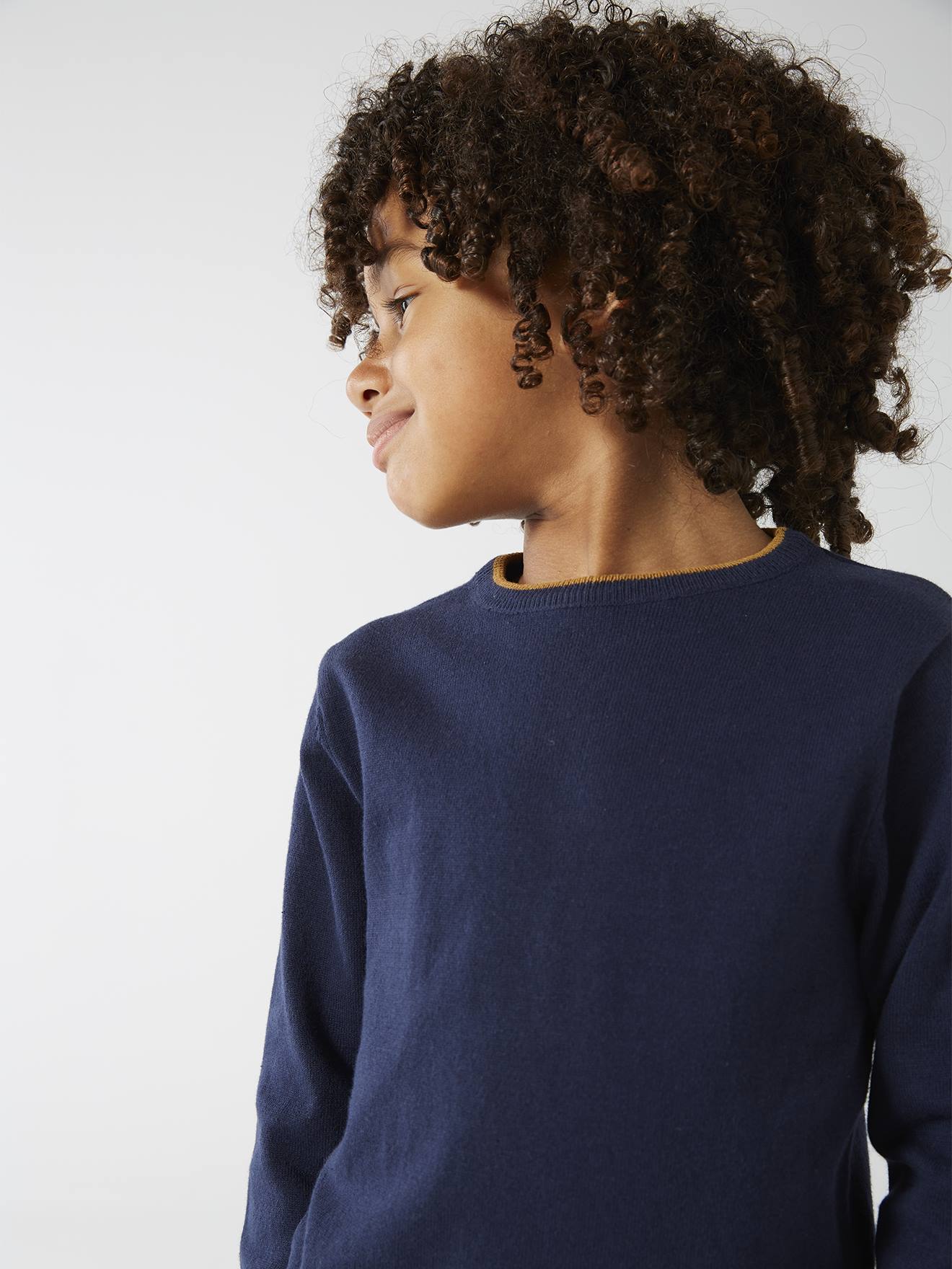 Pull couleur col rond Basics garçon moutarde
