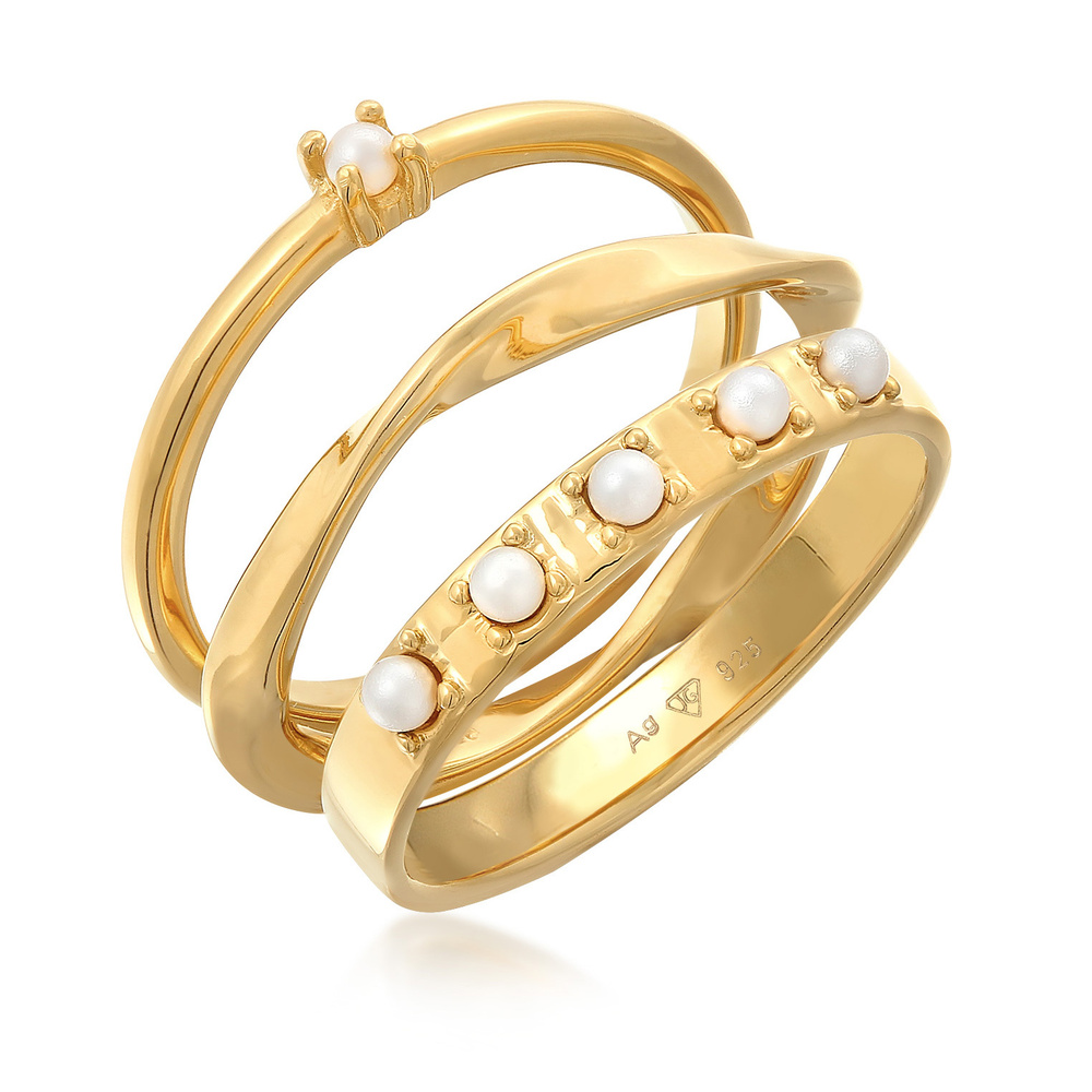 Elli Elli Bague Femmes pile de 3 perles de verre classique en Argent Sterling 925 Bague