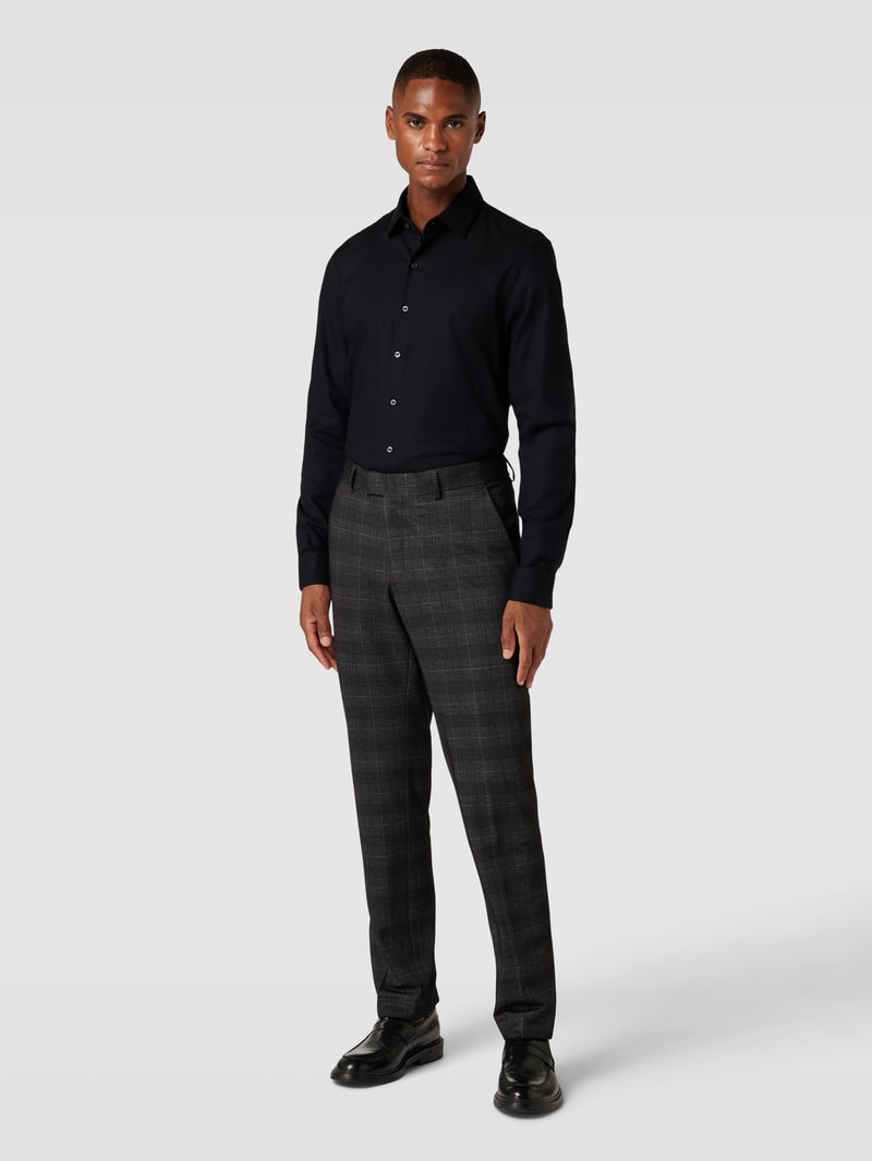Slim Fit Business-Hemd mit Label-Stitching Modell 'Bari' in marineblau