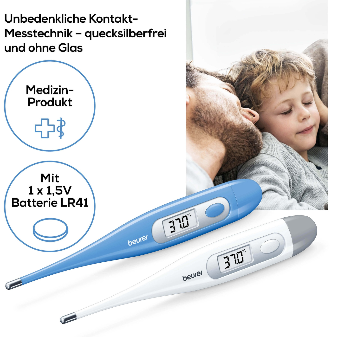 Beurer Fieberthermometer - FT 09 White-Einfach bedienbares Fieberthermometer mit Kontakt-Messtechnik