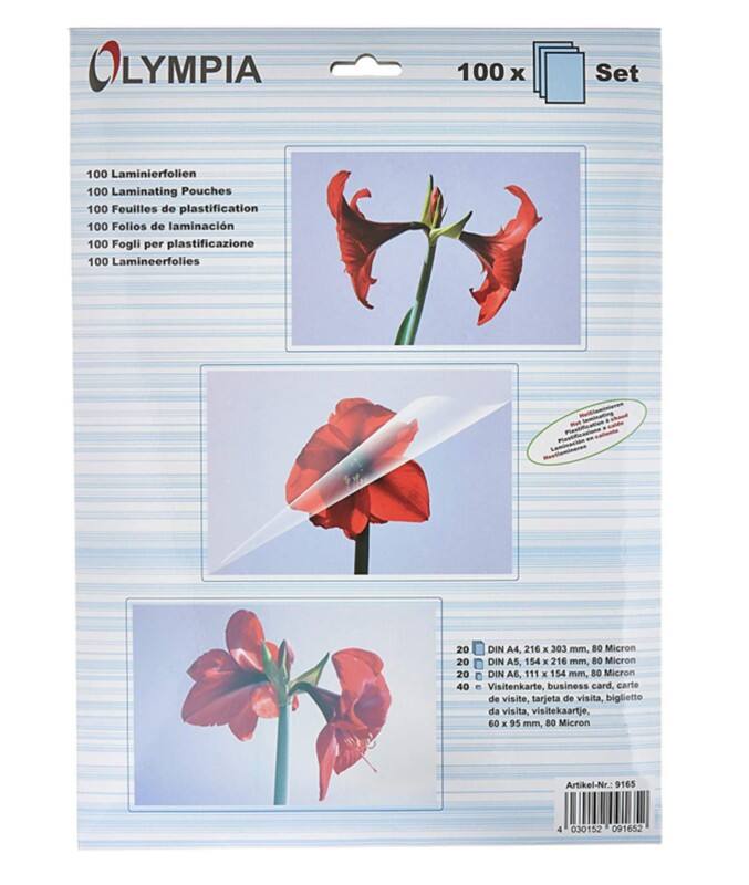 Olympia Laminierfolien DIN A4 Glänzend 80 Mikron (2 x 80)