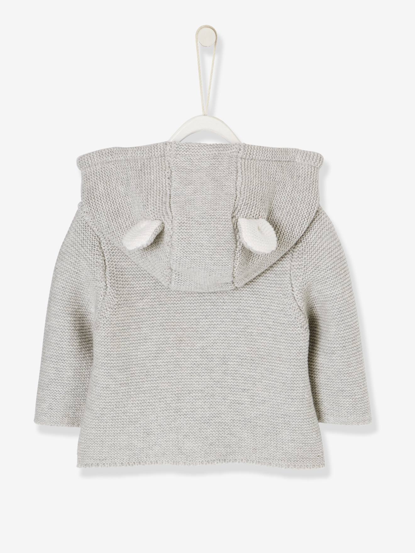 Ensemble naissance 3 pièces point mousse gris clair