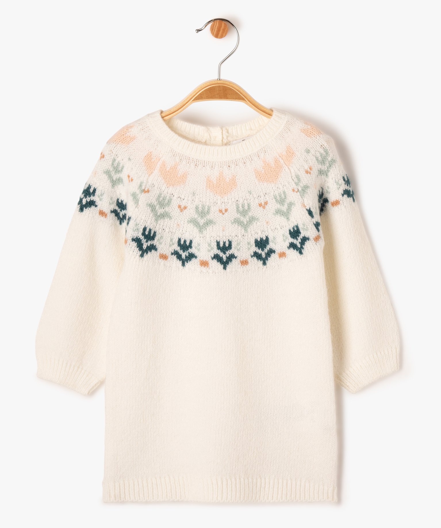 Robe pull en maille jacquard bébé fille ecru | GEMO