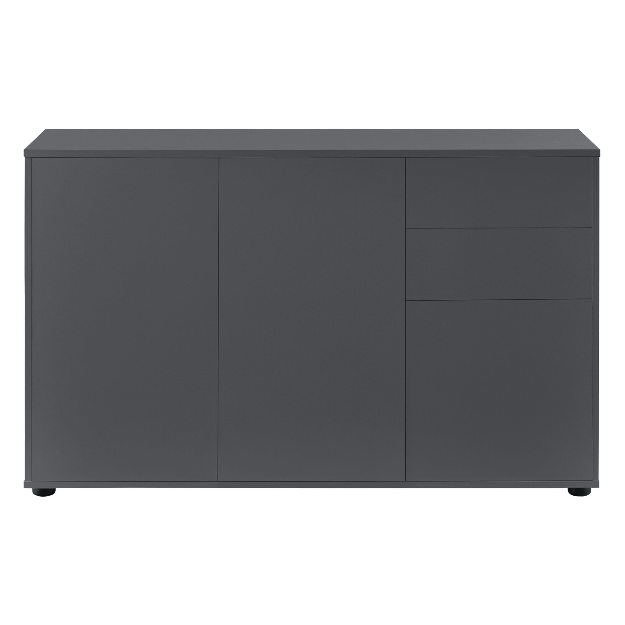 en.casa Sideboard, Paarl Kommode Schubladenschrank mit 3 Türen dunkelgrau matt