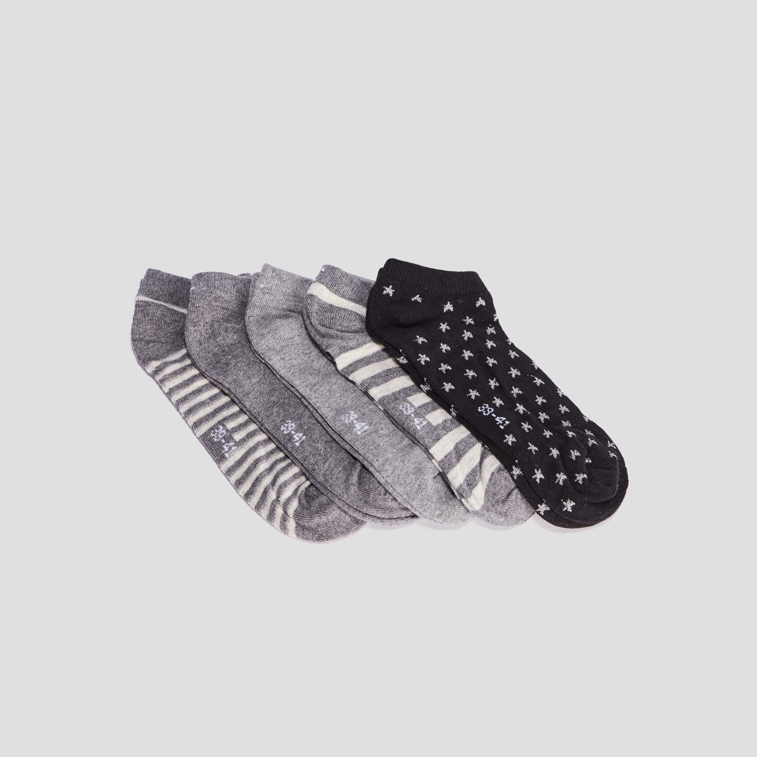Lot 5 paires socquettes gris femme | La Halle