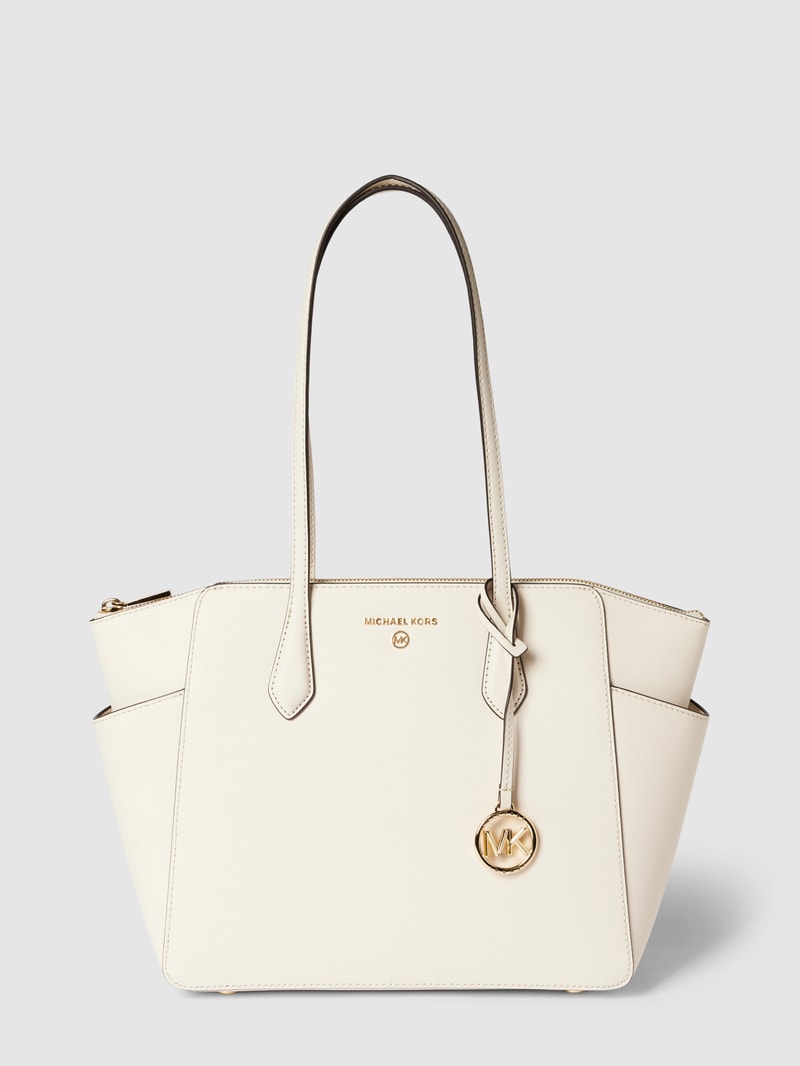 Shopper aus Leder mit Label-Detail Modell 'MARILYN' in ecru