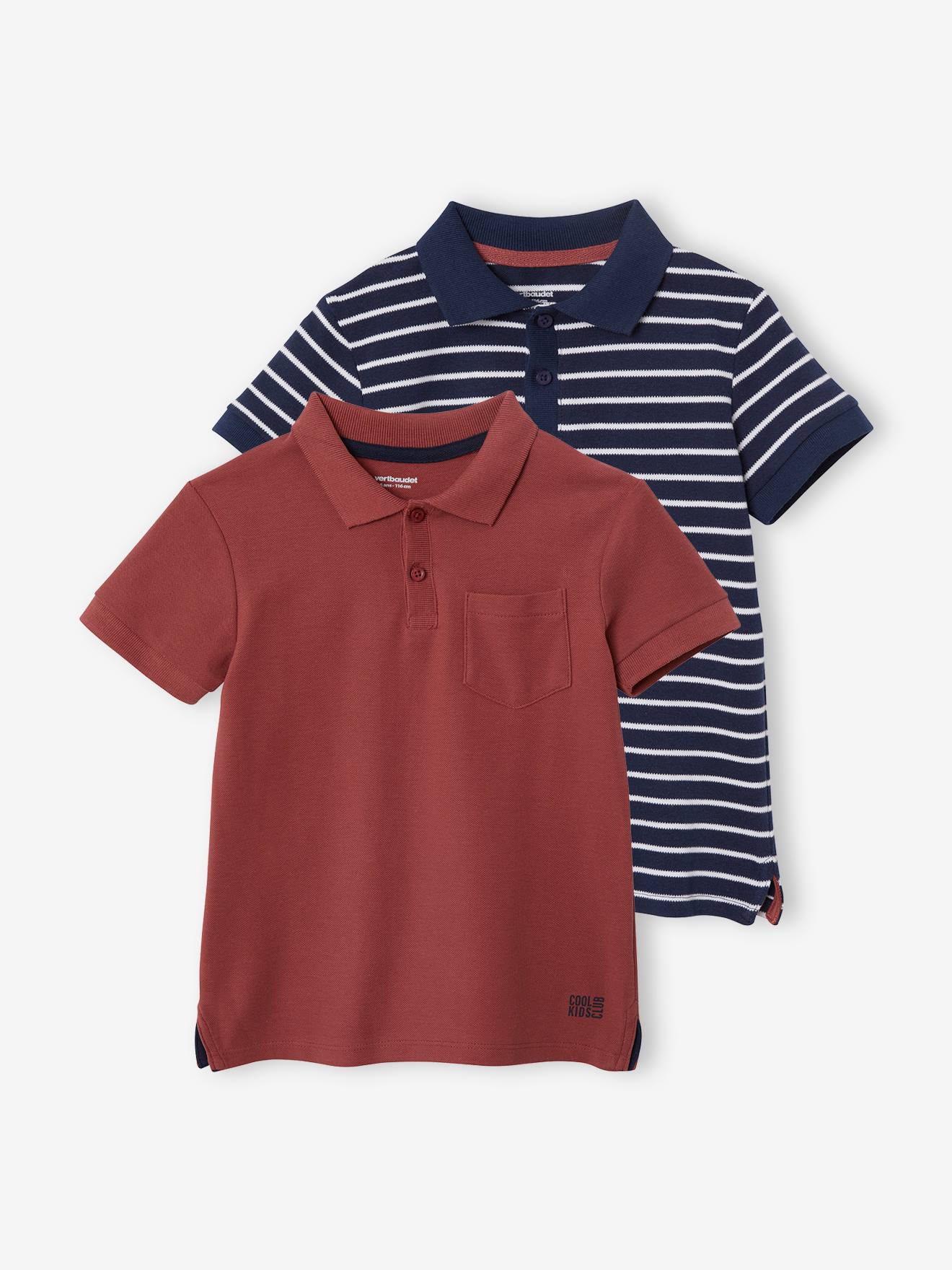 Lot de 2 polos garçons en maille piquée lot 1 bleu ardoise + 1 rayé