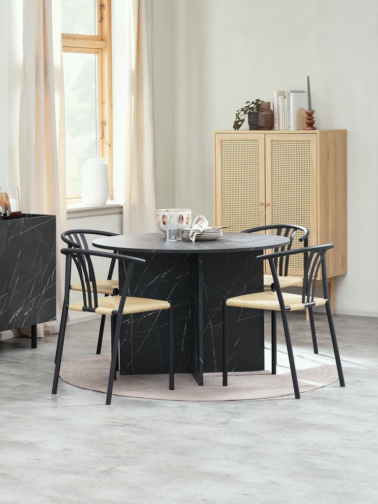 KRONDAL JYDERUP KRONDAL Ø110 bord imitert marmor 4 JYDERUP stol sort/naturlig