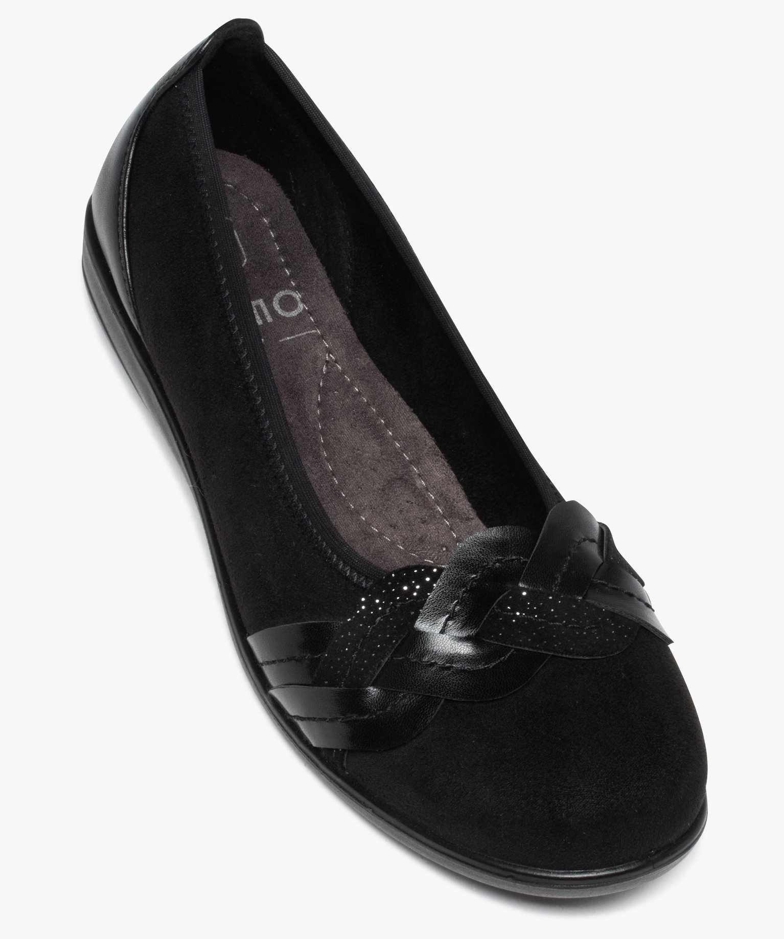 Ballerines femme confort en suédine avec bride tressée noir | GEMO