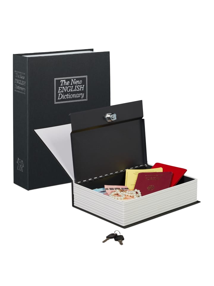 relaxdays Buchtresor in Schwarz - (B)20 x (H)27 x (T)6,5 cm günstig kaufen onesize