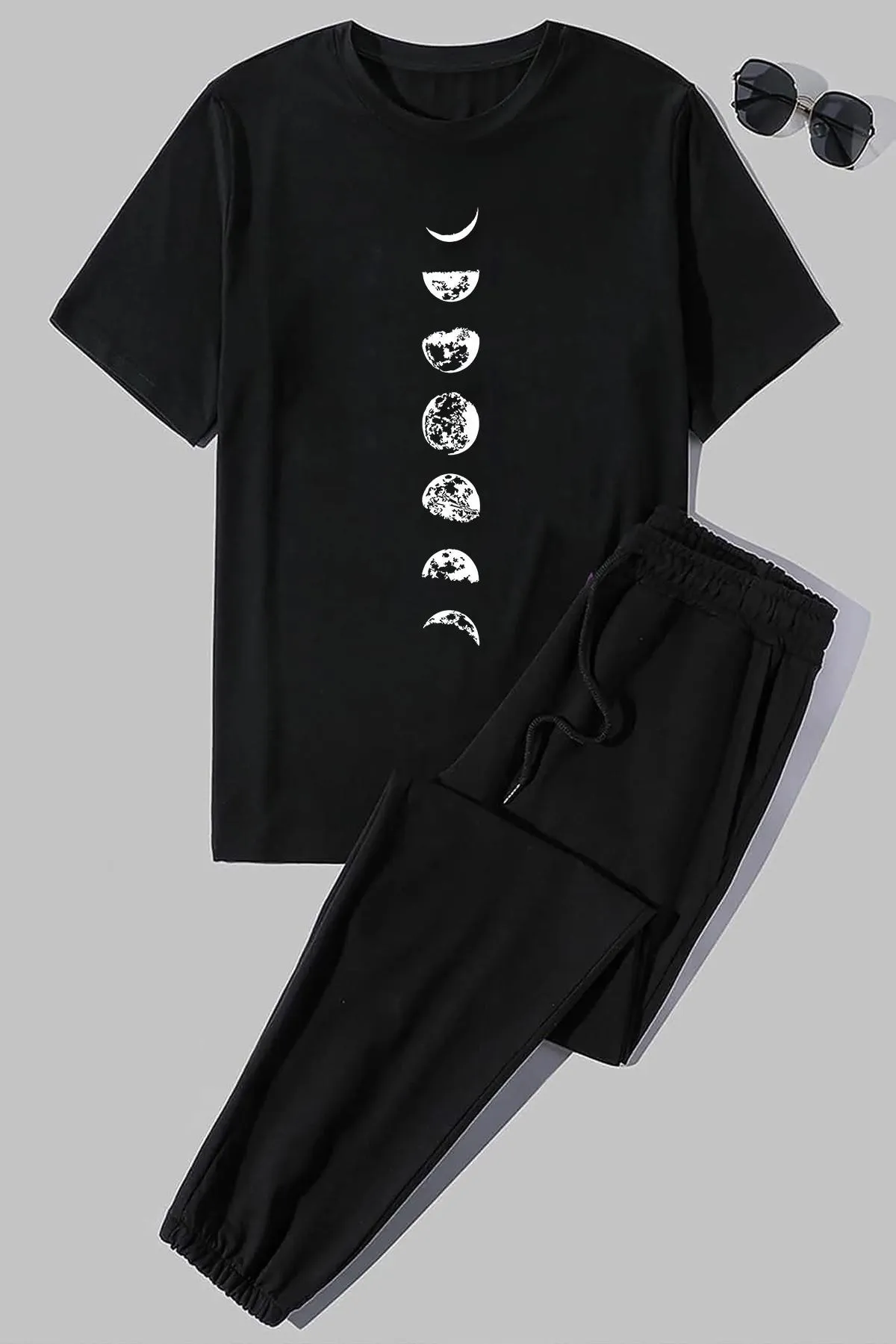 uyguntarz  Zweiteiliges Unisex-Trainingsanzug-Set mit Mondphasen-Aufdruck