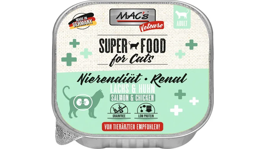 MAC's CAT Katzennassfutter Vetcare Lachs Huhn Nierendiät 100 g