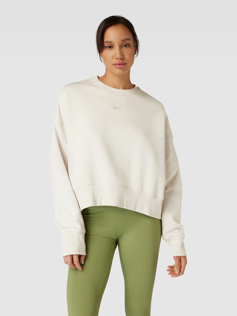Cropped Sweatshirt mit Label-Stitching in beige