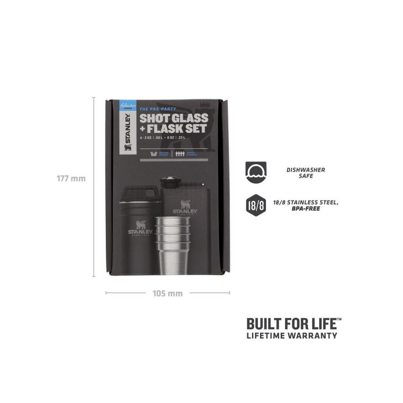 Stanley Pocket Flask Set, Adventure Pre-Party Shot Glass + Flask Set 6 pcs Matte Black Pebble