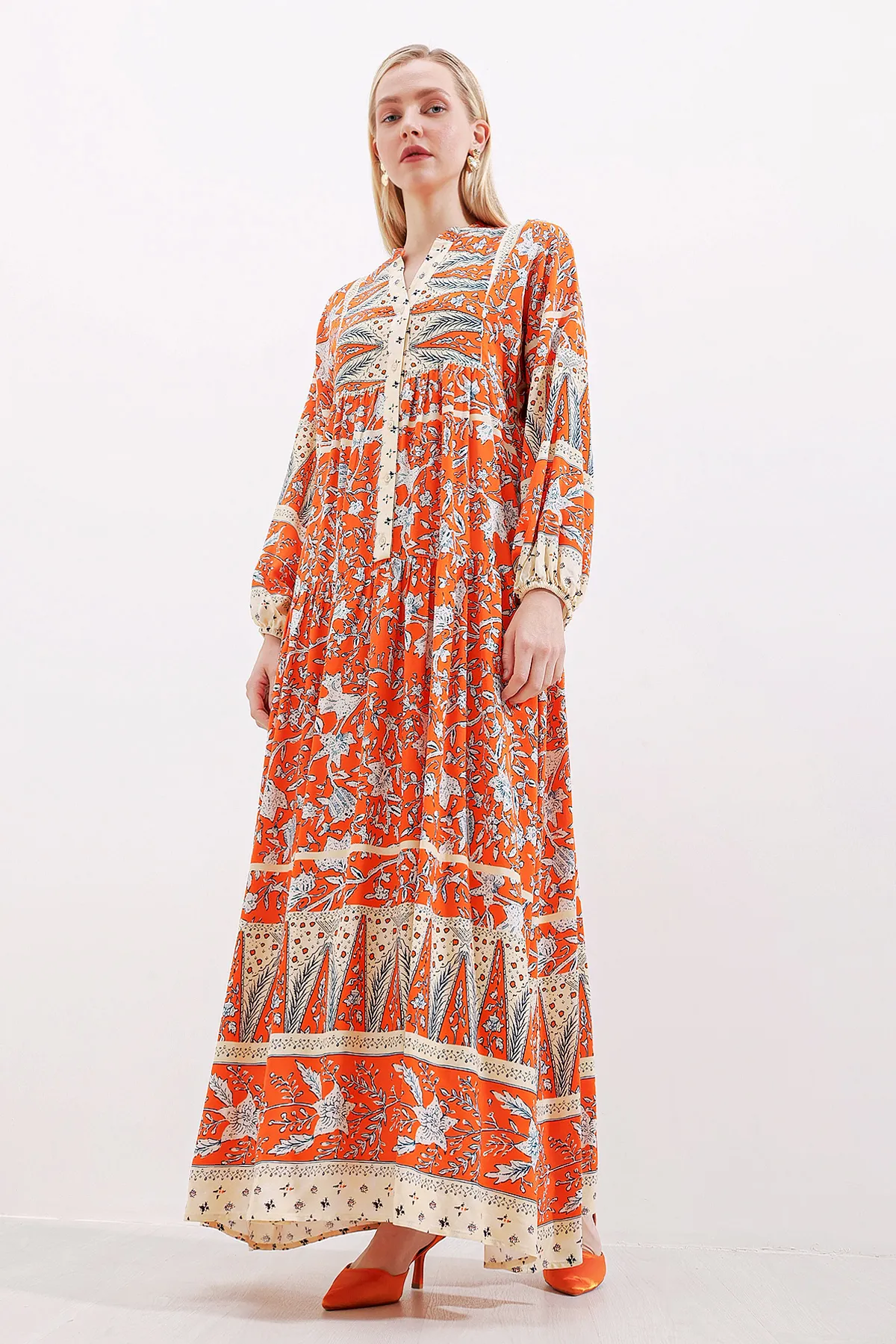 Bigdart  2423 Authentisches gemustertes Kleid - C. Orange