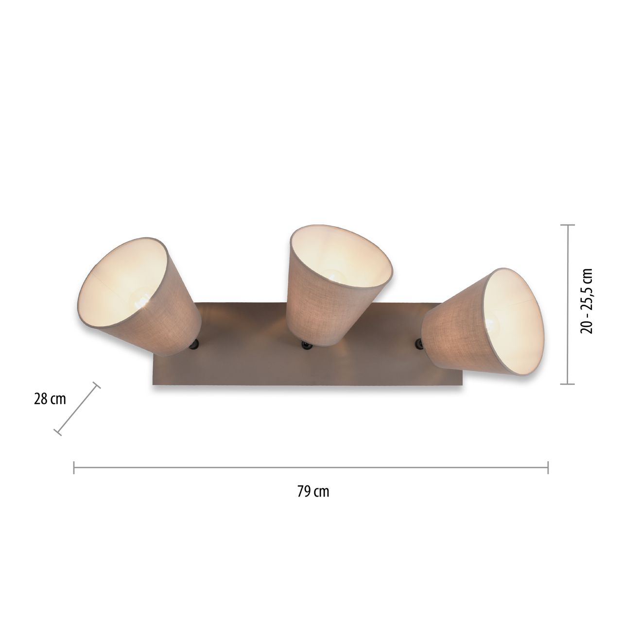 JUST LIGHT LeuchtenDirekt Deckenleuchte RIALA, 3-flammig, E27, Leuchtköpfe verstellbar, Stoffschirme, taupe, IP20