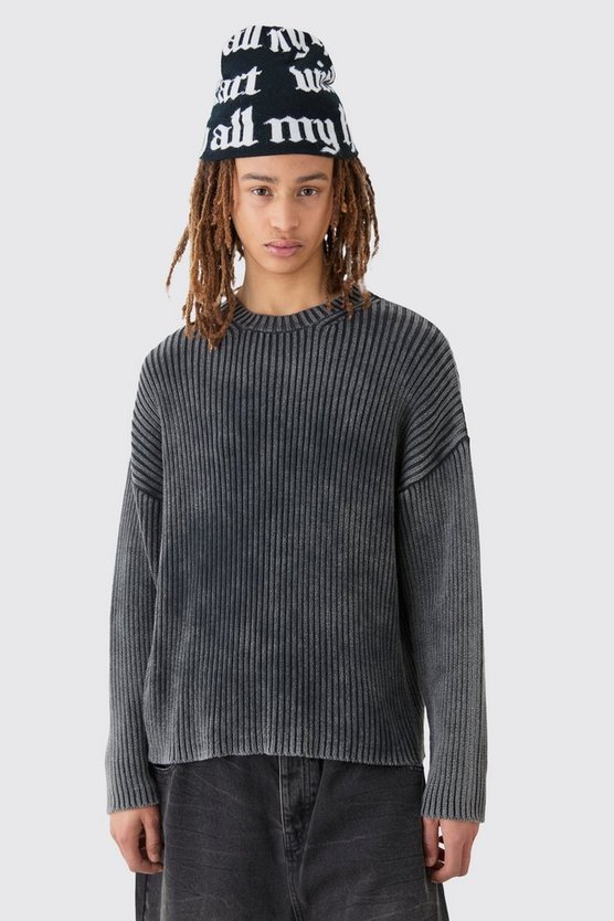 Kastiger Oversize Pullover mit Acid-Waschung