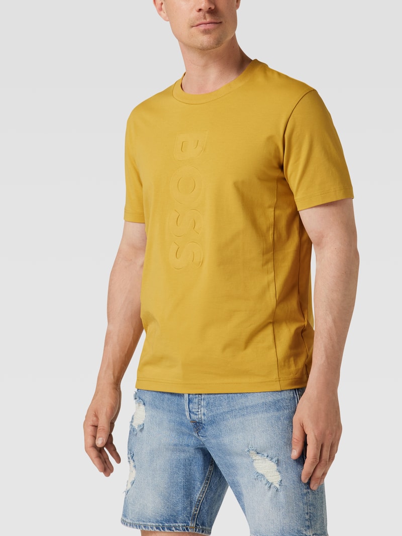 T-Shirt mit Label-Details Modell 'Tee' in dunkelgelb