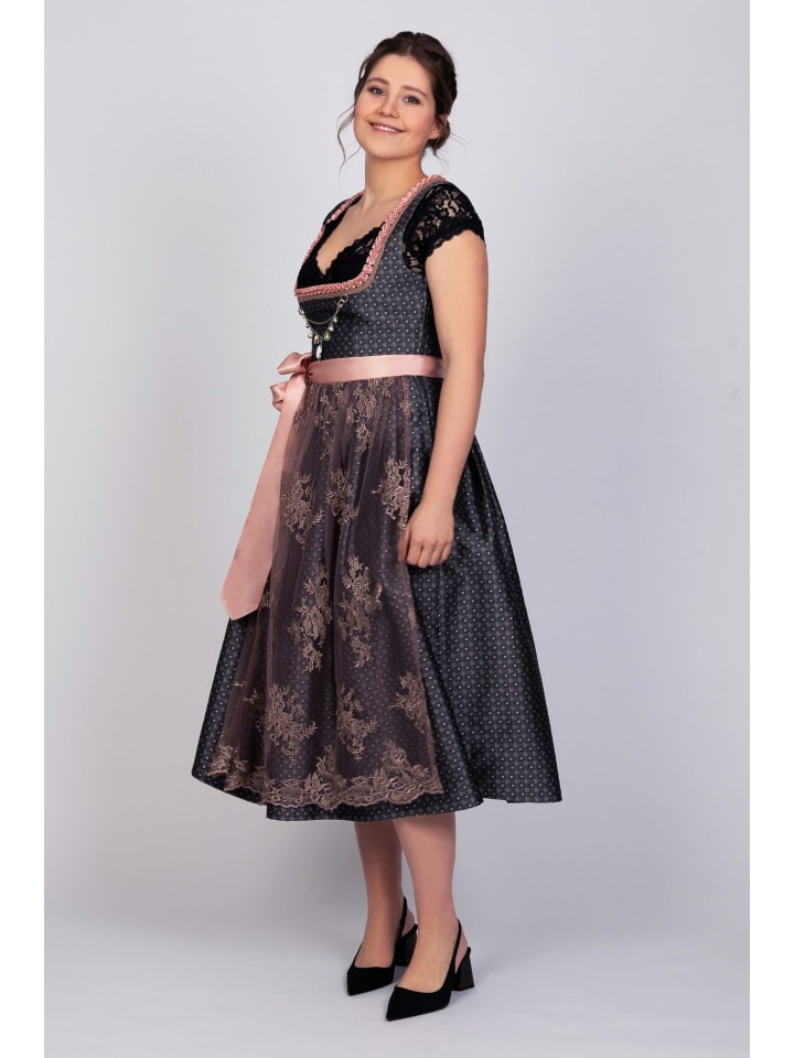 Edelnice Langes Dirndl 2-teilig Béatrice in dunkelgrau, rosa günstig kaufen