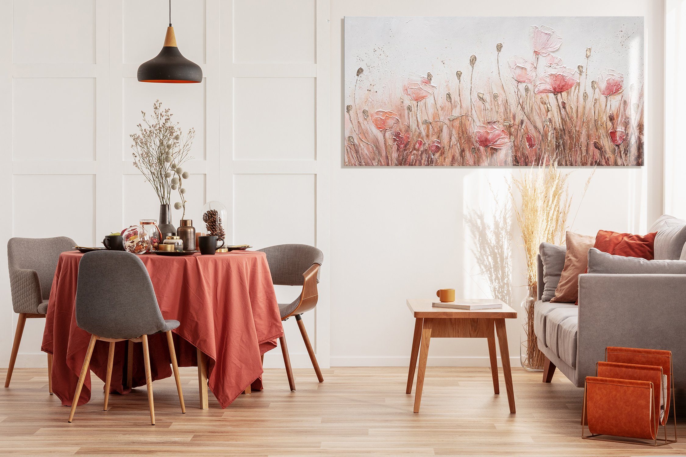 YS-Art Gemälde April, Blumen, Mohnblumen Rosa Flieder Leinwand