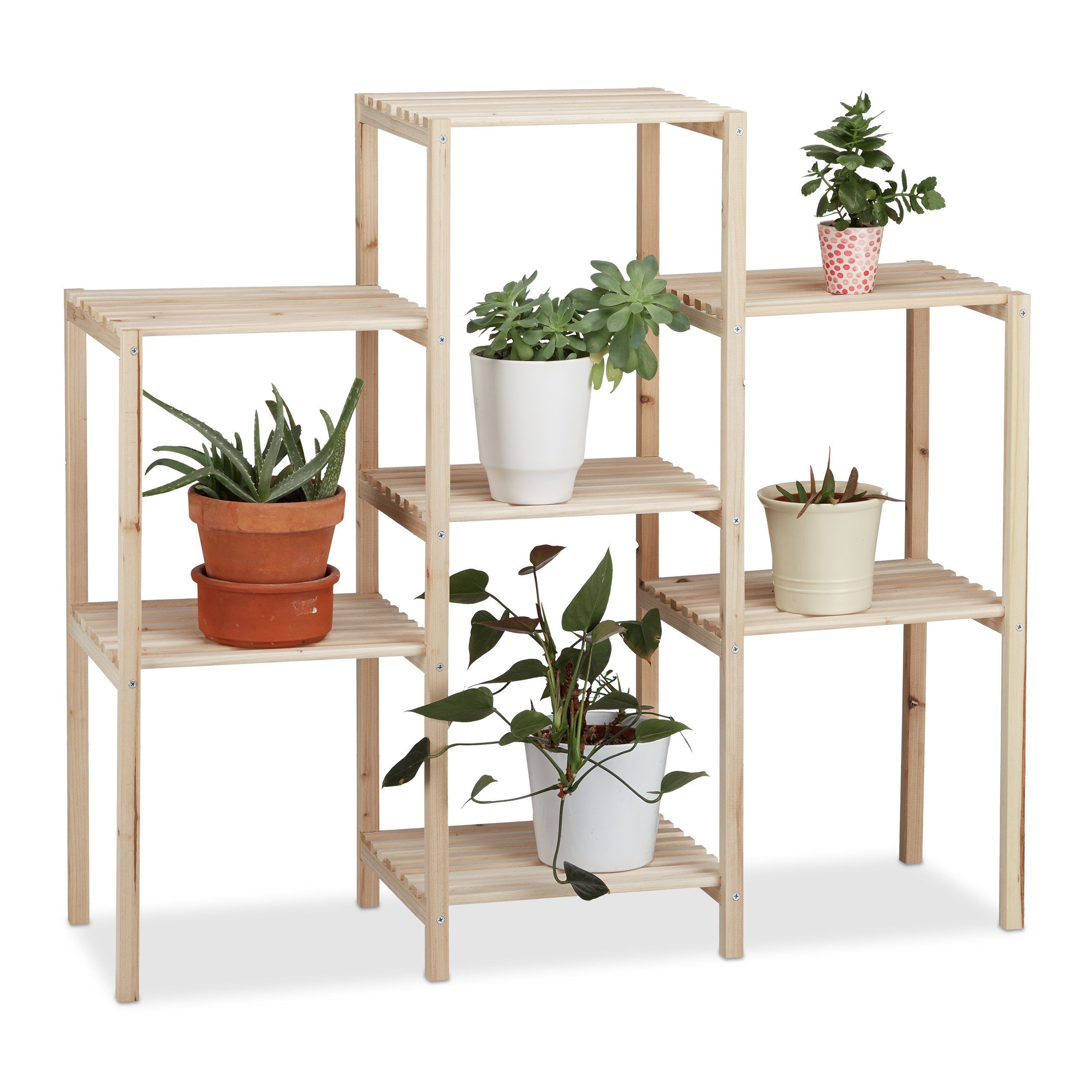 relaxdays Blumenständer Pflanzenregal Holz, L