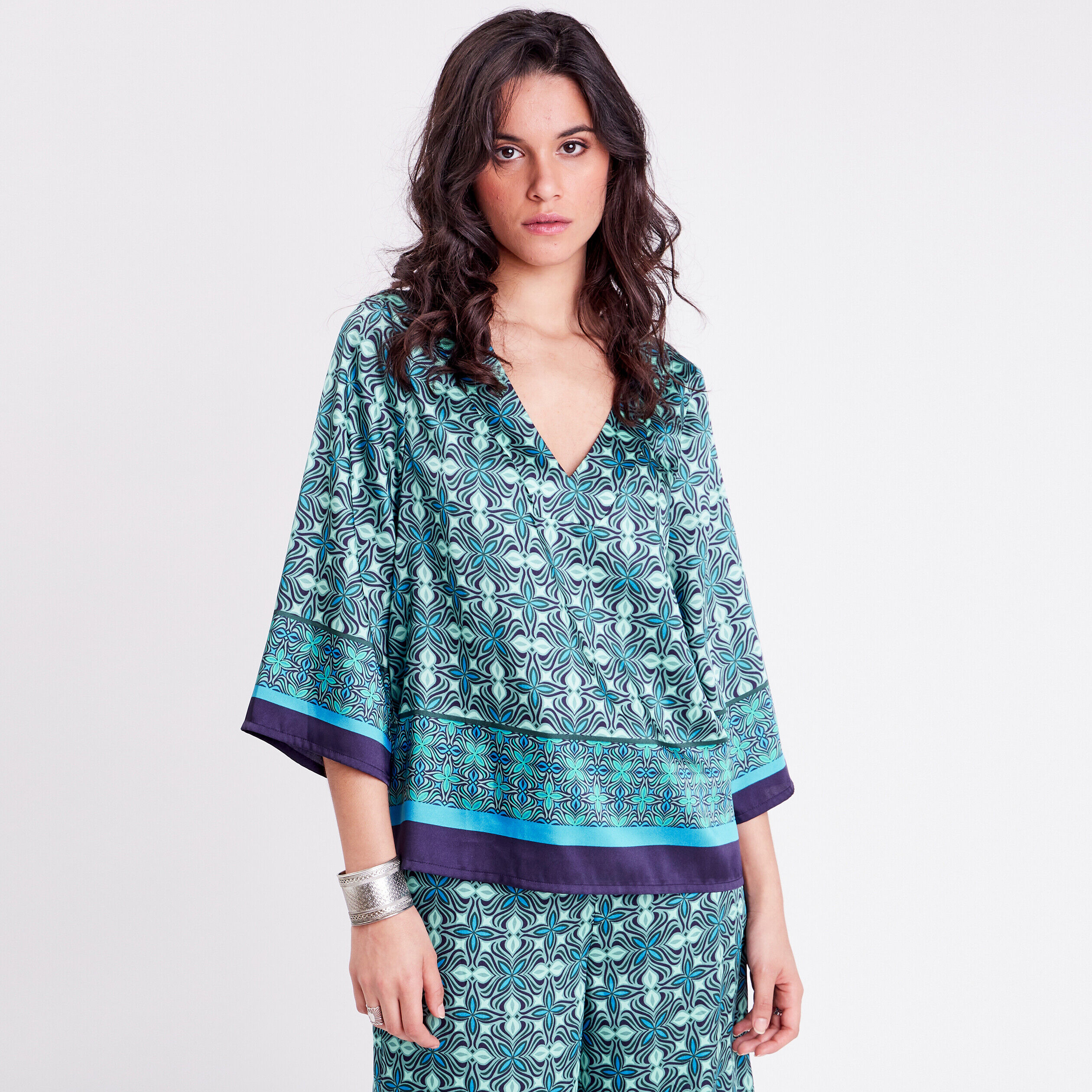 Blouse manches 3/4 vert menthe femme | Cache Cache