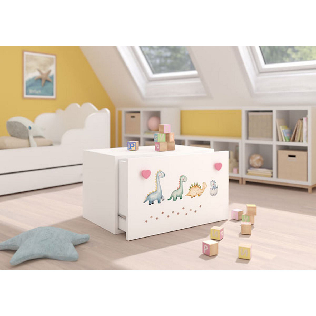 Spielzeugtruhe Sitztruhe Inga 70cm Motiv wählbar mit 1 Schublade