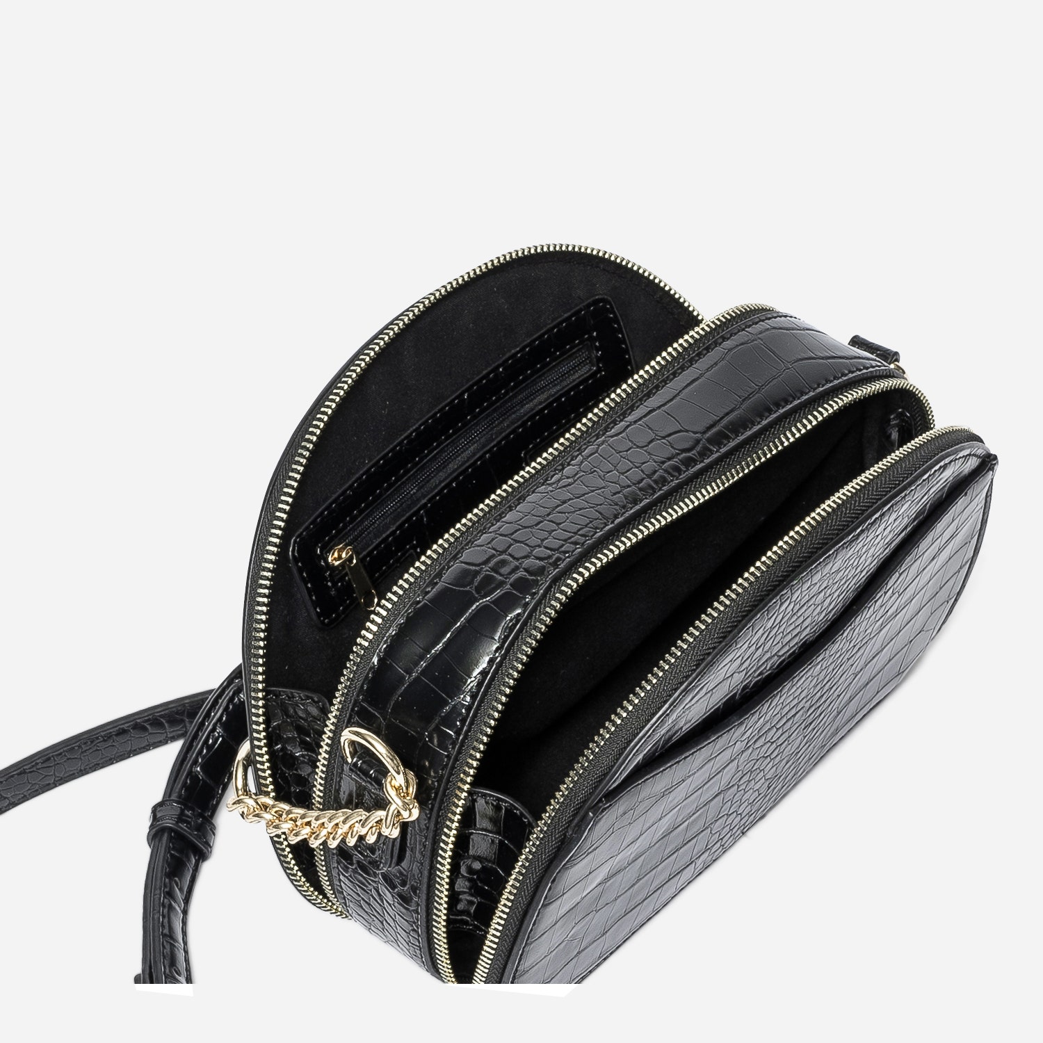 Sac bandoulière noir effet croco