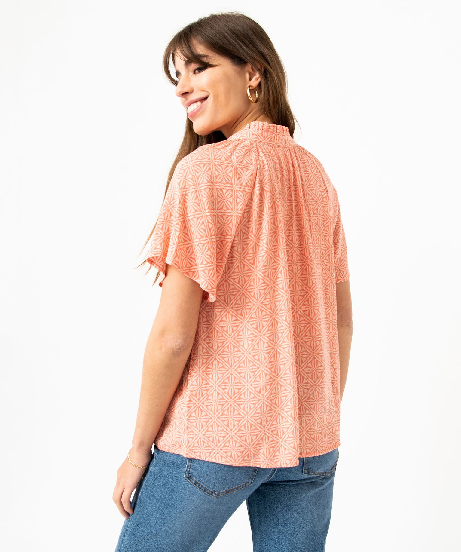 Blouse à manches courtes en crêpe de viscose imprimé femme imprime | GEMO