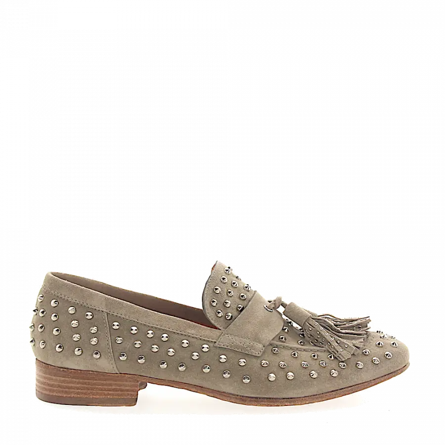 Rossano Bisconti - Tassel Loafer 2002 Veloursleder taupe Nieten silber - grau