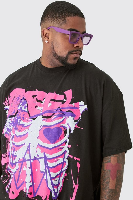 Plus schwarzes Official T-Shirt mit Skelett-Print