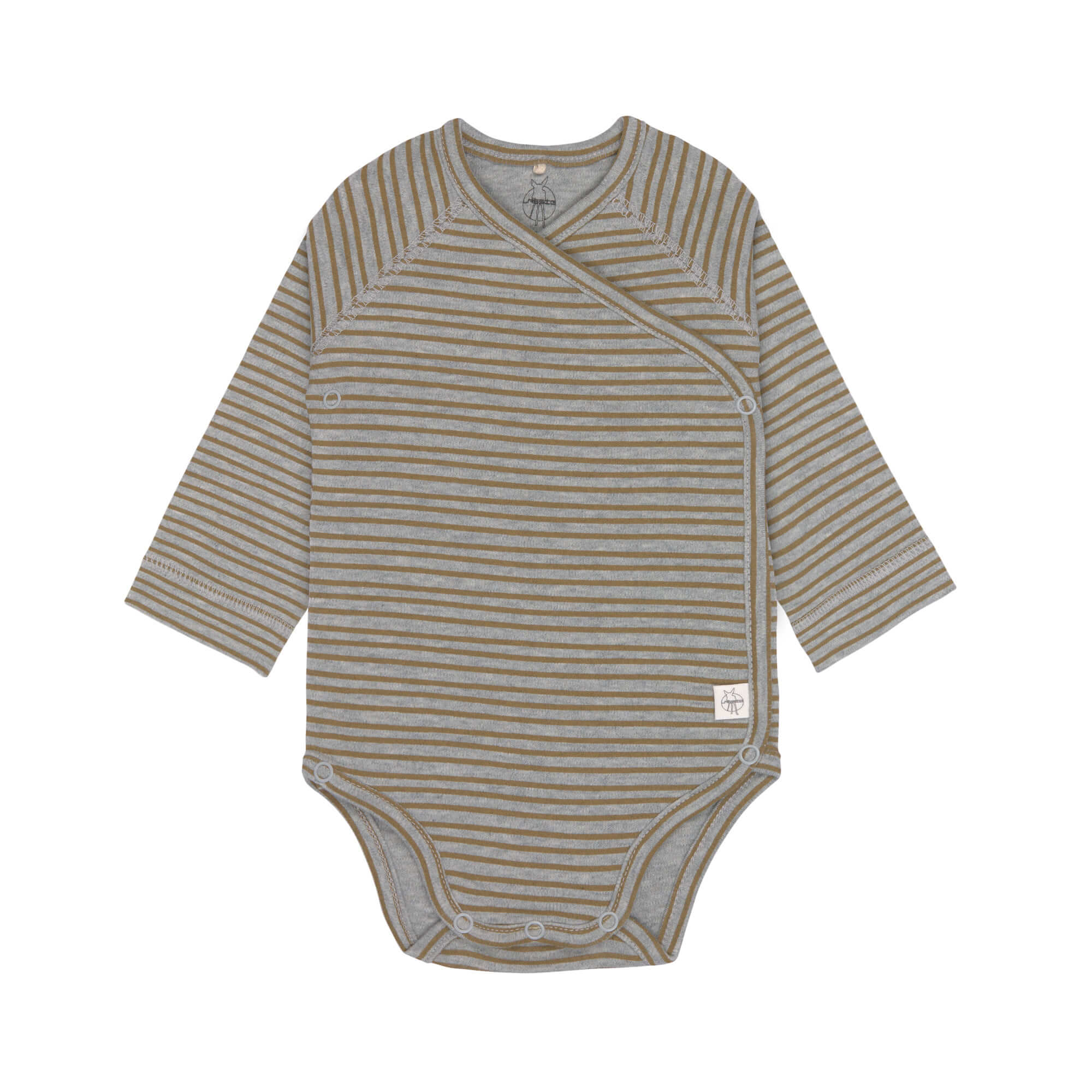 Baby Wickelbody langarm - Bio Baumwolle, Streifen, Grau meliert