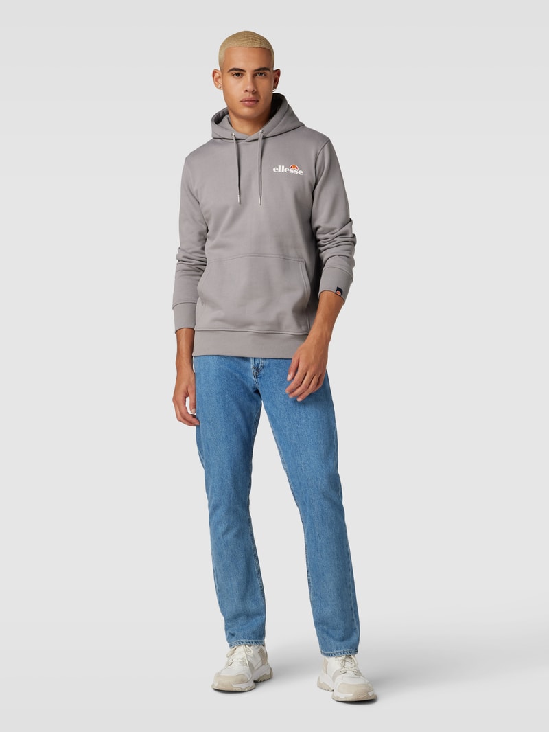 Hoodie mit Label-Print Modell 'Olevano' in mittelgrau