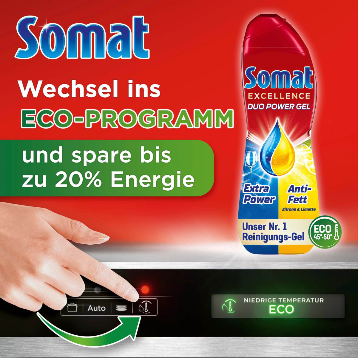 Spülmaschinen-Reiniger Excellence Duo Power Gel Zitrone & Limette 58 Spülgänge, 928 ml
