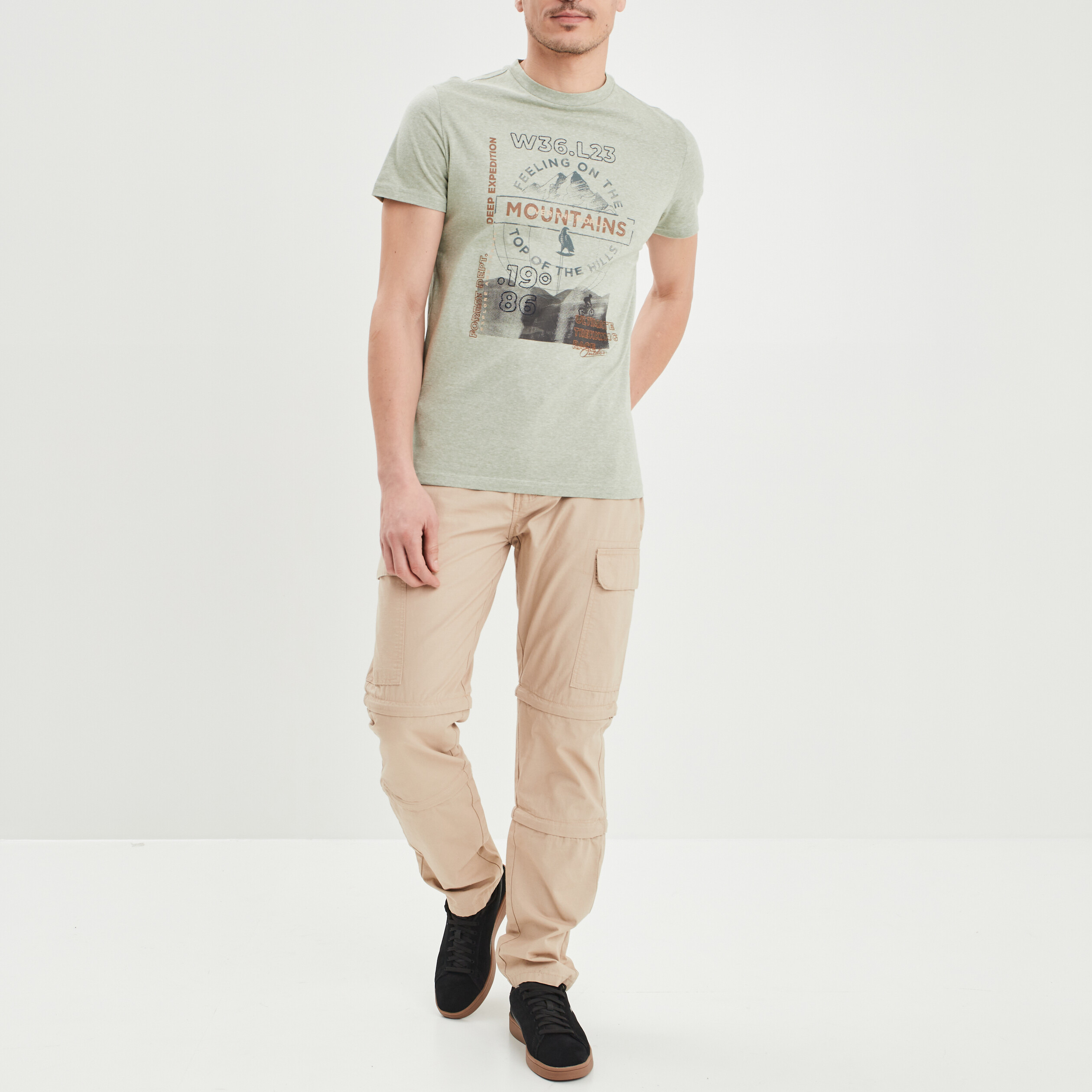 Pantalon short 2-en-1 cargo ceinturé sable homme | La Halle