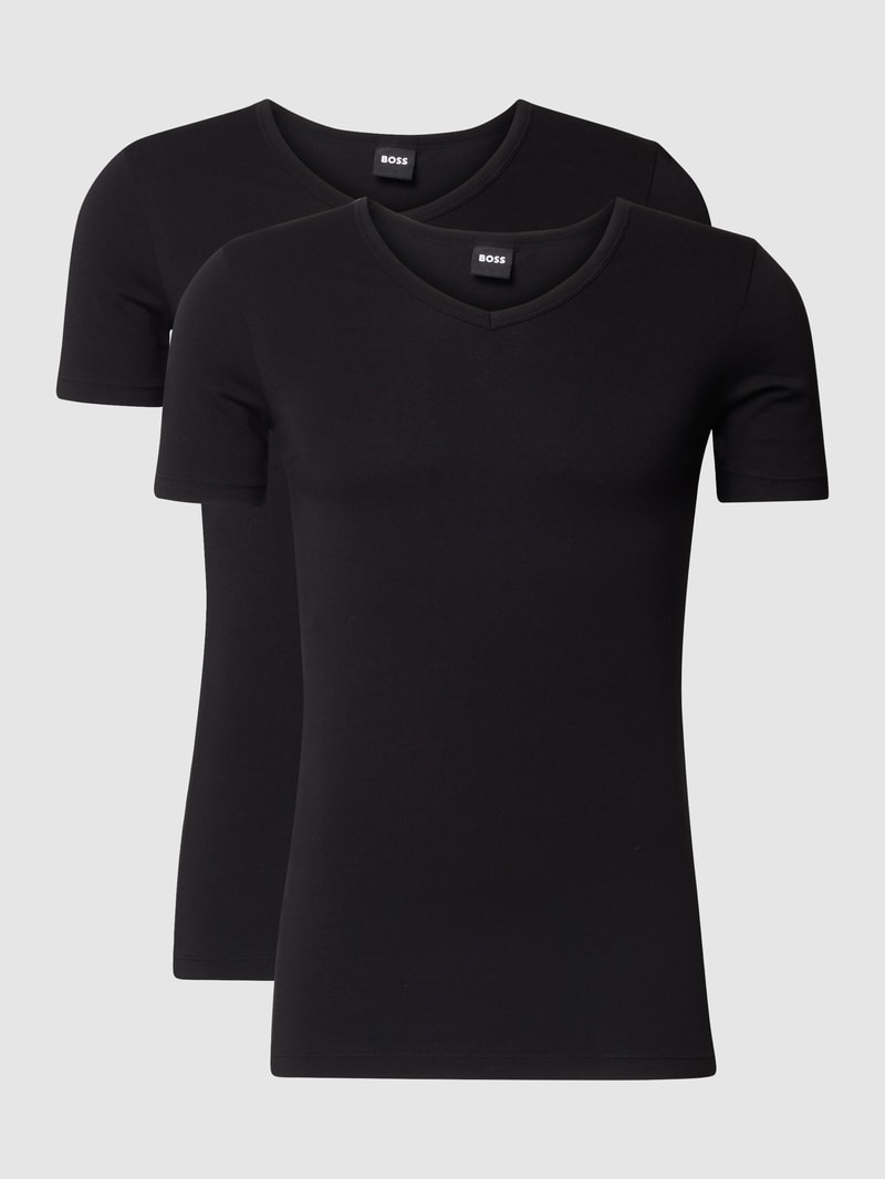 T-Shirt mit V-Ausschnitt im 2er-Pack Modell 'Modern' in schwarz