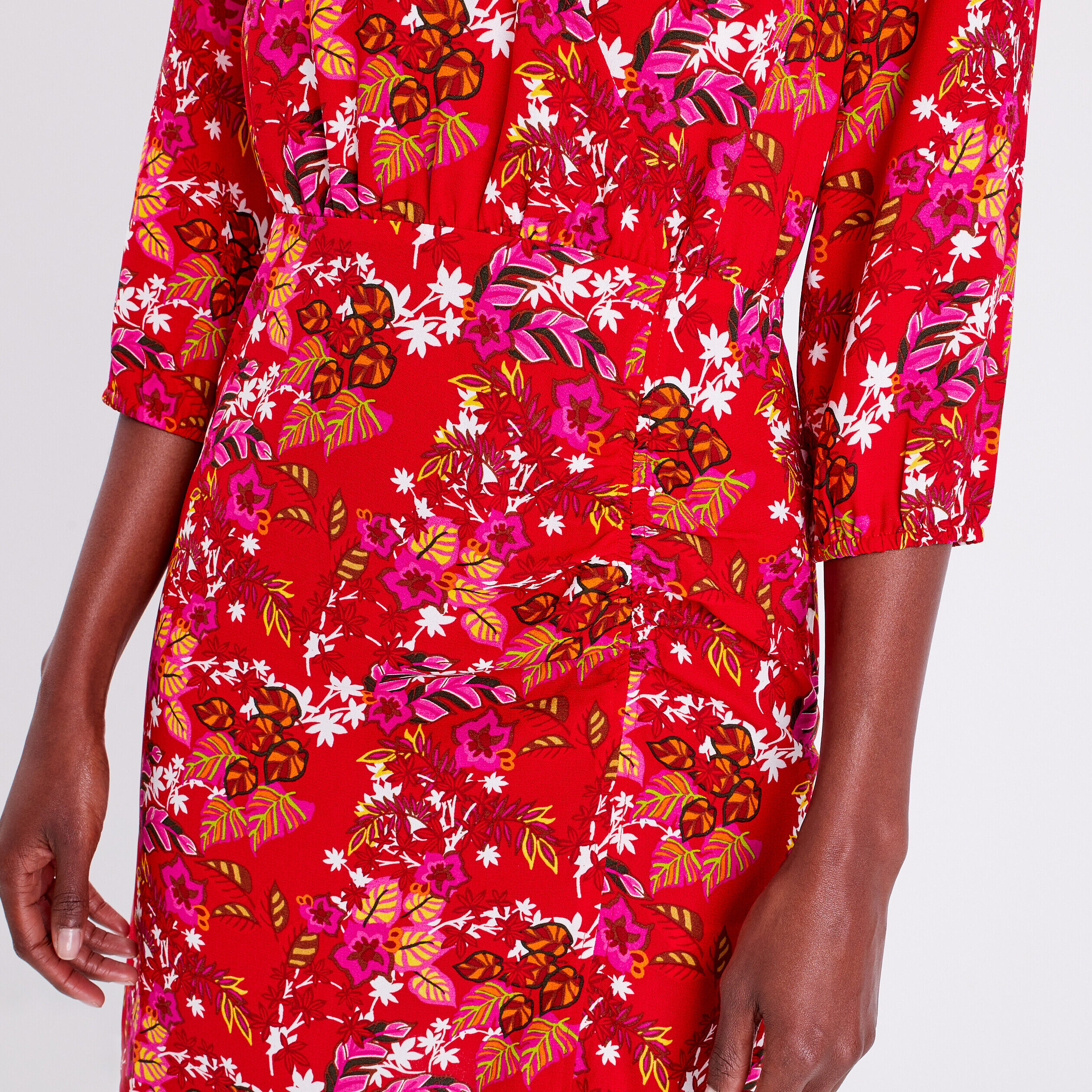 Robe droite manches 3/4 rouge femme | Cache Cache