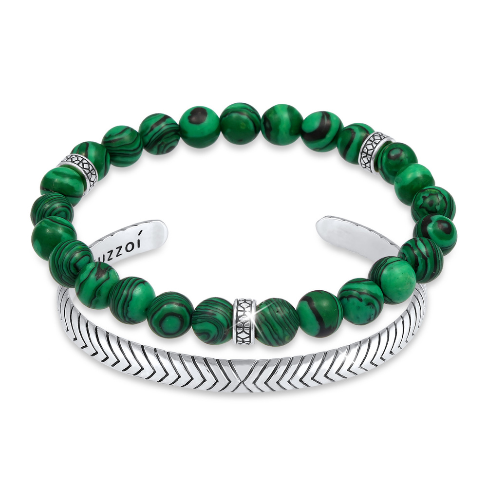 KUZZOI KUZZOI Bracelet Ensemble de bijoux vert oxydé en 925/1000 argent massif Bracelet