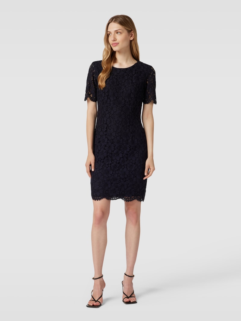 Cocktailkleid aus Spitze mit floralem Allover-Muster in marineblau