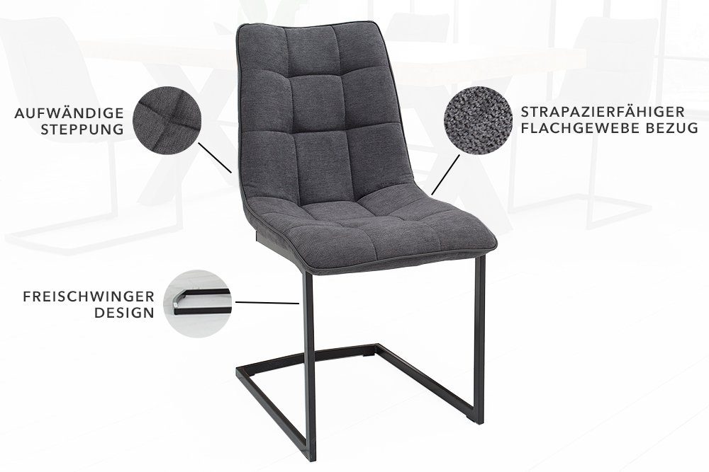 riess-ambiente Freischwinger MIAMI dunkelgrau / schwarz (Einzelartikel, 1 St), Esszimmer · Webstoff · Metall · Industrial