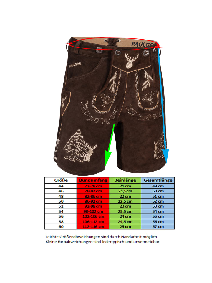 PAULGOS Lederhose Kurz Echtleder HK5 in Dunkelbraun günstig kaufen
