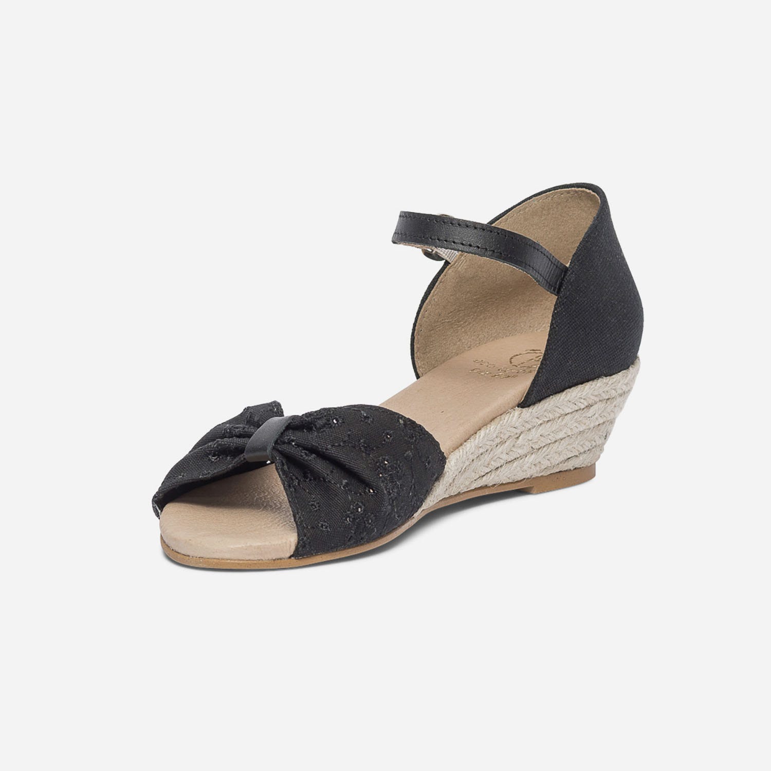 Sandale noire en toile coton bio brodée