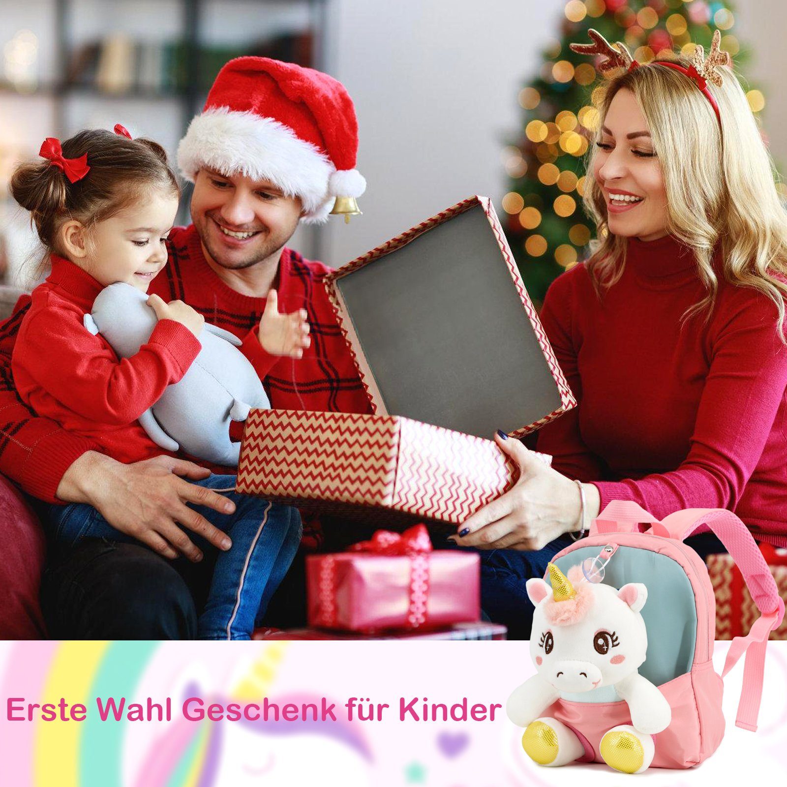 TAN.TOMI Kinderrucksack Plüsch-Einhorn-Rucksack, flauschiger Mini-Einhorn-Rucksack für Mädchen, Damen, Reisen, Plüsch, weicher Regenbogen-Schulranzen