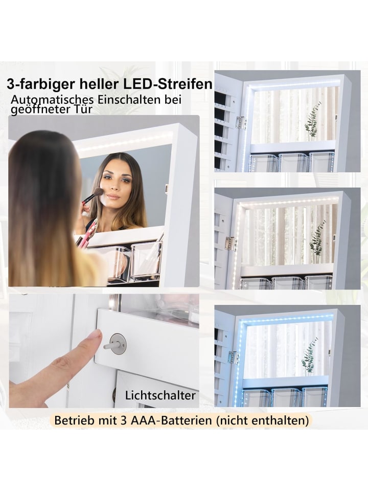 COSTWAY Schmuckschrank mit Spiegel in Weiß günstig kaufen 37 cm