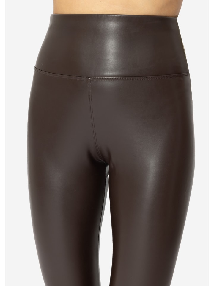 SASSYCLASSY Thermo Leggings in Lederoptik in Braun günstig kaufen