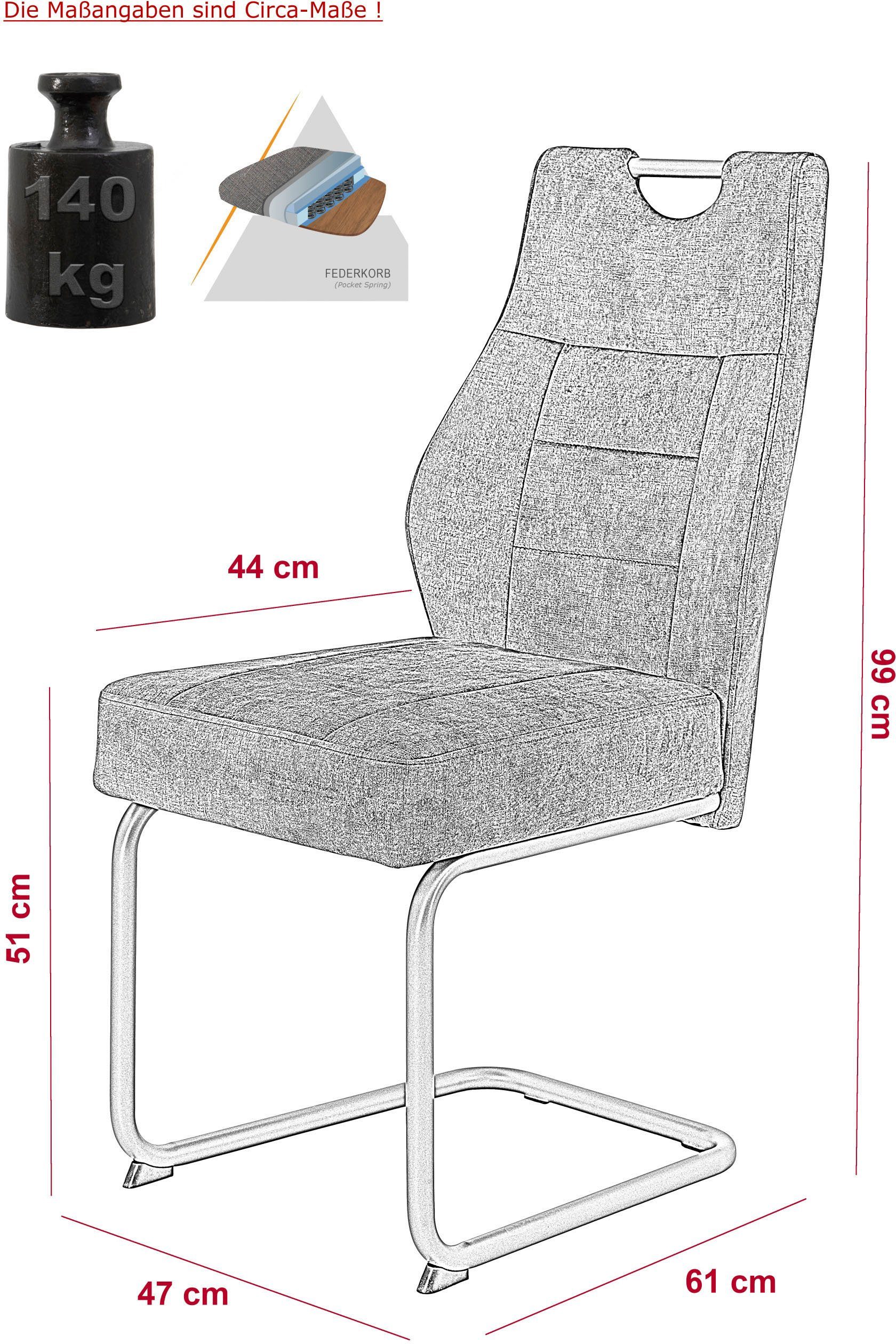 HELA Freischwinger Linda S (Set, 2 St), mit Taschenfederkern im Sitz, mit 140KG belastbar