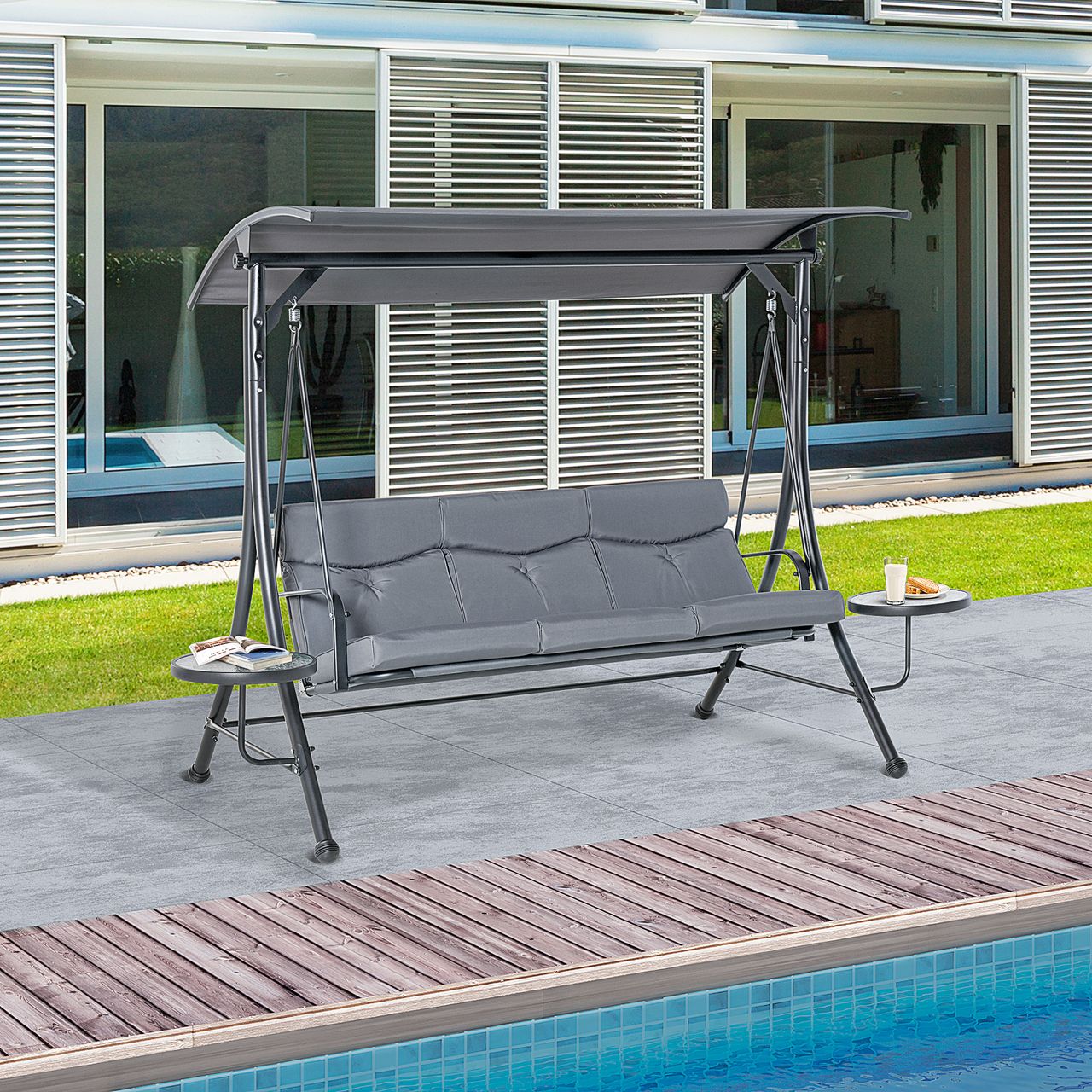 Outsunny Hollywoodschaukel 3-Sitzer Gartenschaukel mit verstellbarem Sonnendach