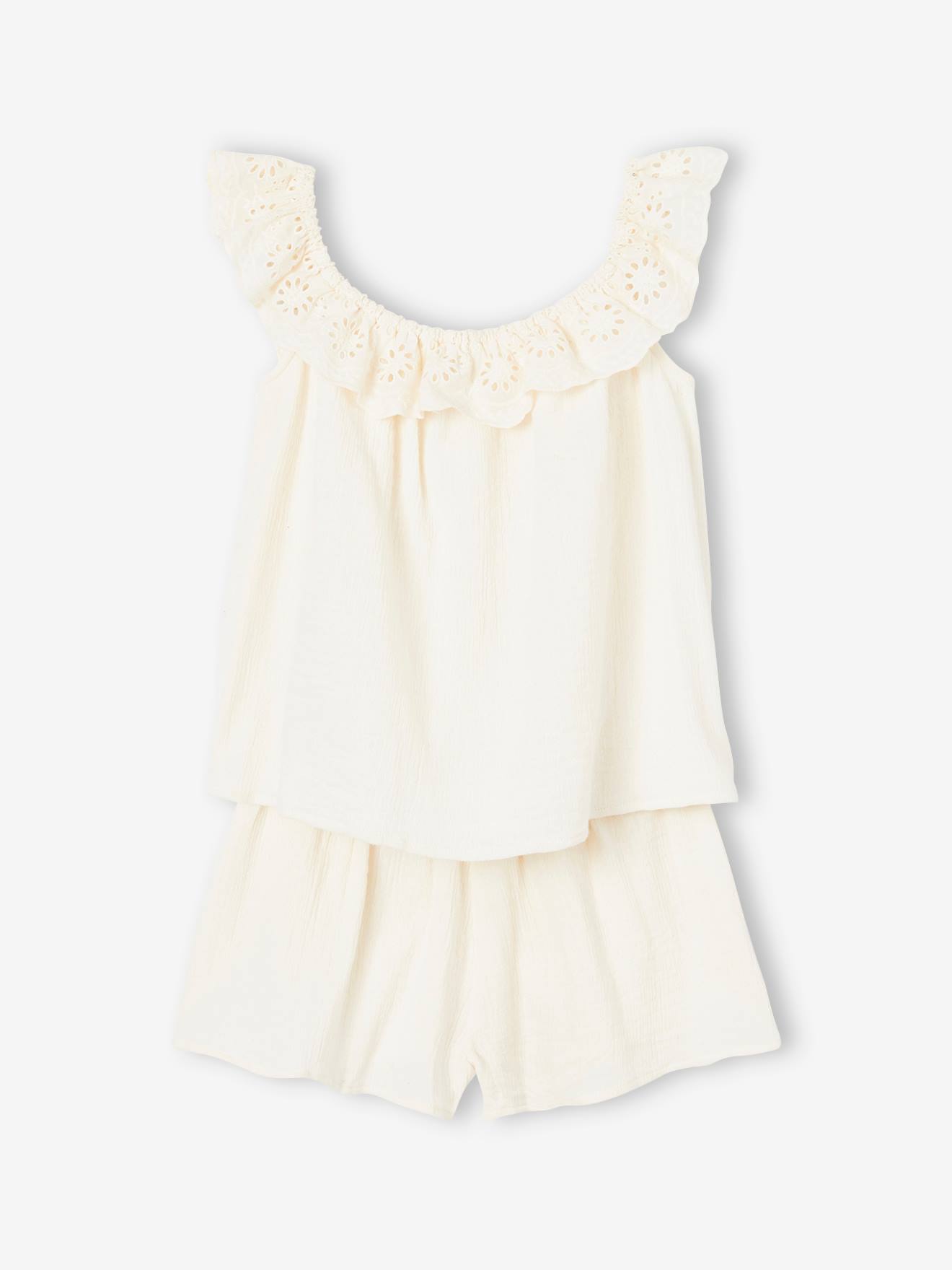 Vertbaudet Mädchen-Set: Top & Shorts - wollweiß