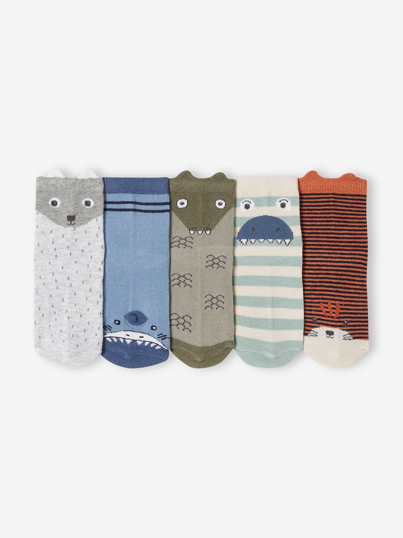 Vertbaudet 5er-Pack Jungen Socken mit Tieren - moosgrün