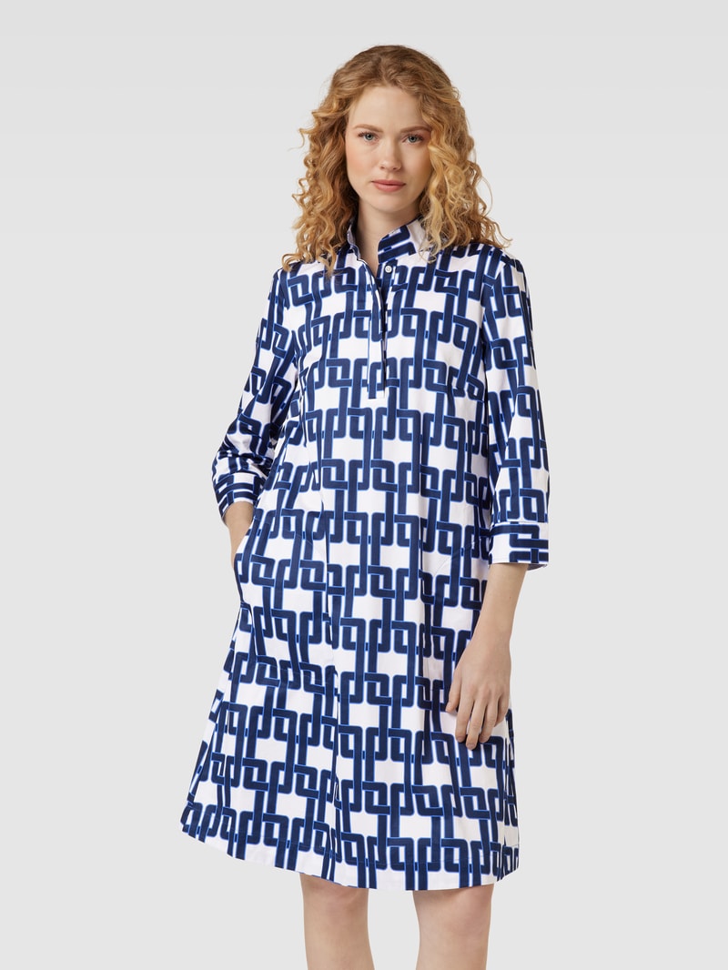 Hemdblusenkleid aus Baumwolle mit Allover-Print in dunkelblau